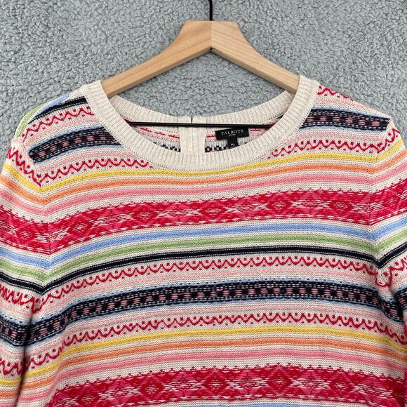 TALBOTS Striped Sweater Women's MP Lambswool Rainbow Colorful Fair Isle Twee - Picture 2 of 10